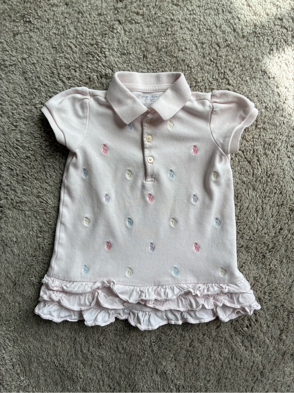 Ralph Lauren Light Pink Polo Dress with Multi-Color Pony Embroidery